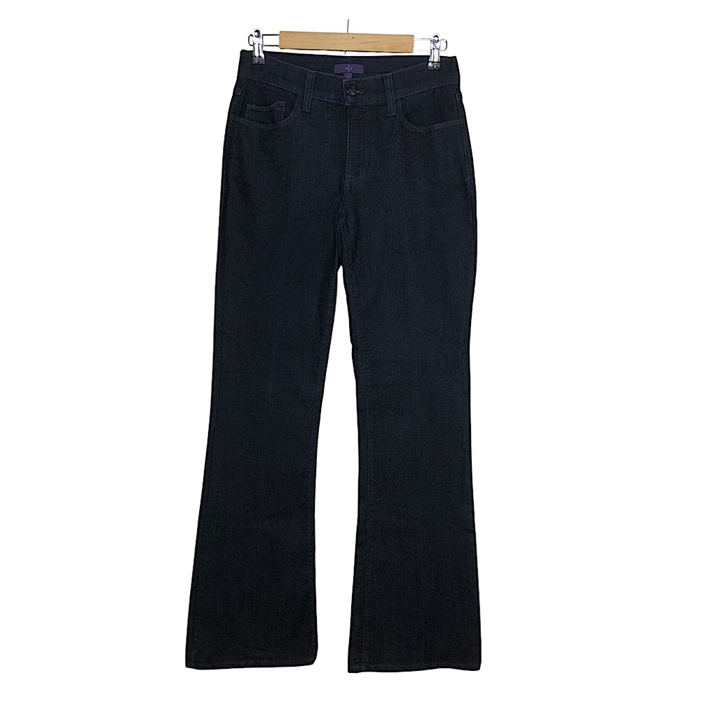NYDJ Made in USA Stretchy Mid Rise Embellished Back Pockets Bootcut Dark Jeans 4
